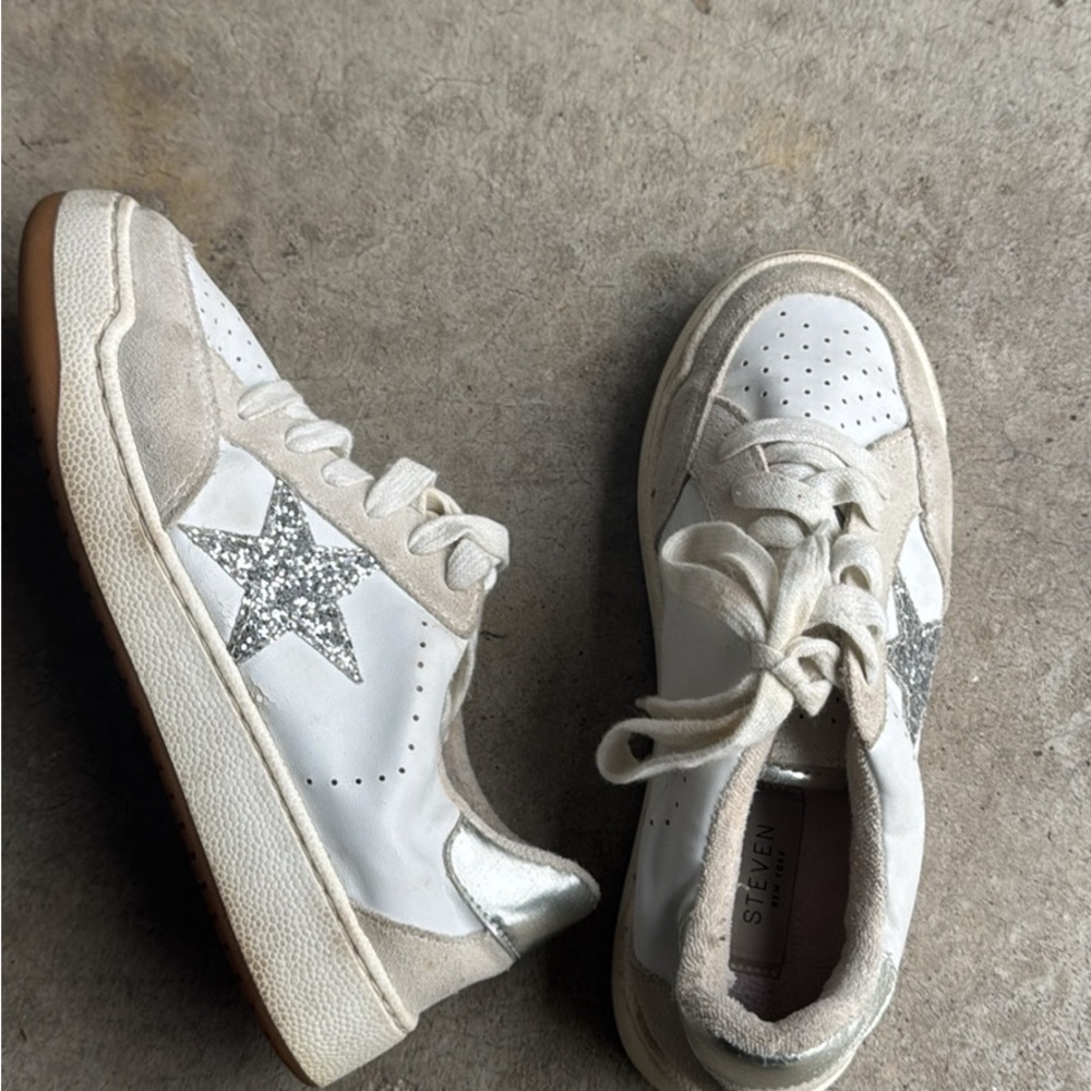 Steven NY White and Silver Glitter Star Sneakers - Picture 1 of 1